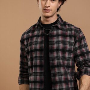 Spread Collar Checked Shirt