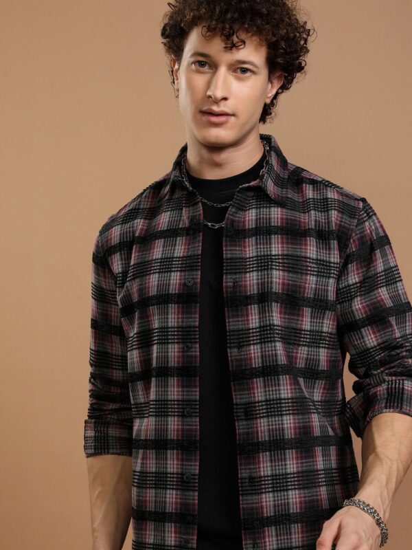 Spread Collar Checked Shirt